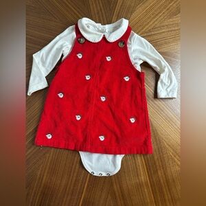 Starting Out Corduroy Red Santa Christmas Dress with matching onesie